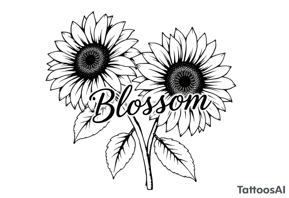 Sunflowers with “Blossom” written through it tattoo idea