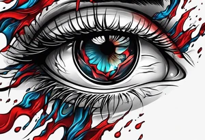 Bleeding tear flows to down from red eye sleeve tattoo design tattoo idea