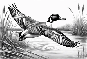 pintail duck flying in the marsh tattoo idea