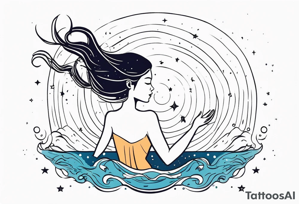girl in water reaching arms to stars above tattoo idea