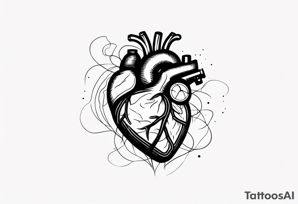 Anatomic heart with wire and blood tattoo idea