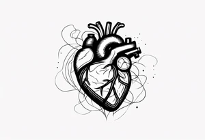 Anatomic heart with wire and blood tattoo idea