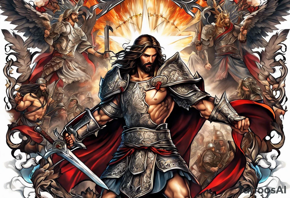 The armor of Jesus Christ fights off demons tattoo idea