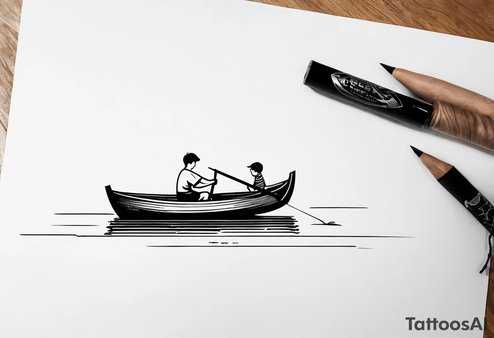 forearm tattoo of boy in rowboat from overhead tattoo idea