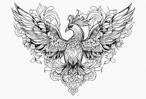 Phoenix with flowers but feminine not too realistic tattoo idea