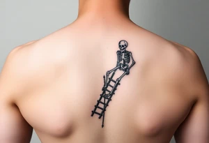 skeleton clibing up a rope ladder on forearm tattoo idea