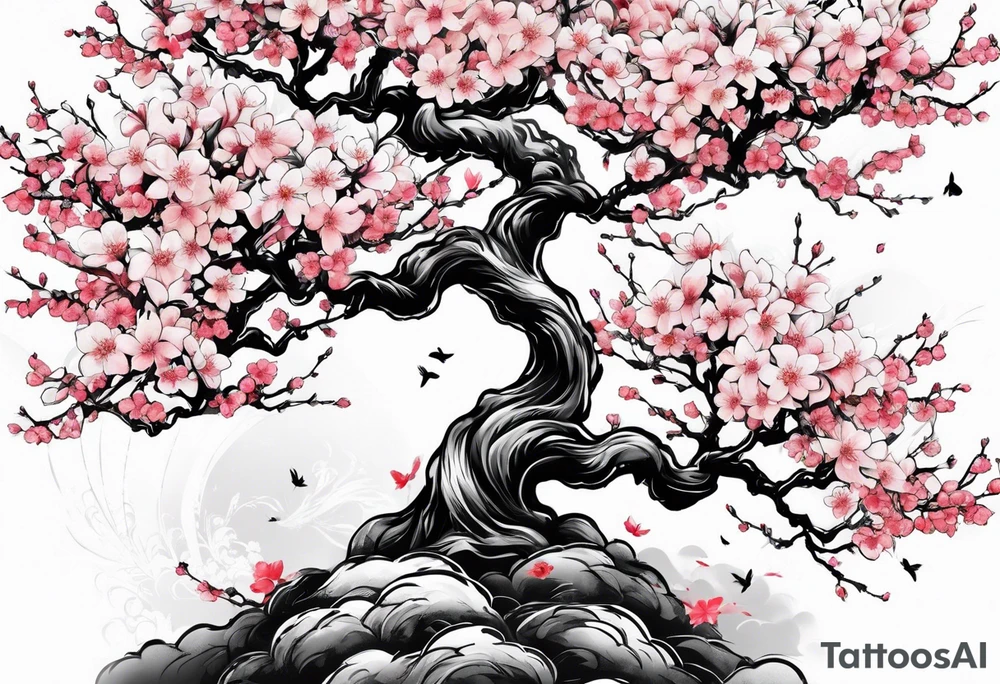 Cherry blossom for back tattoo but The whole body has to come out tattoo idea