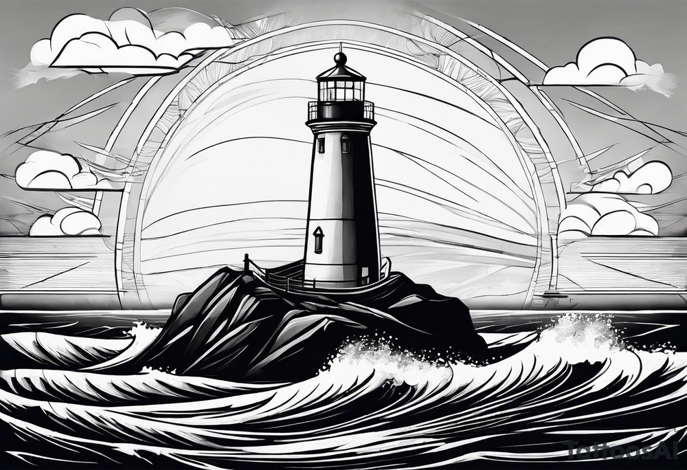 maritime lighthouse in a front view sailboat serving as a mast for a sail. tattoo idea