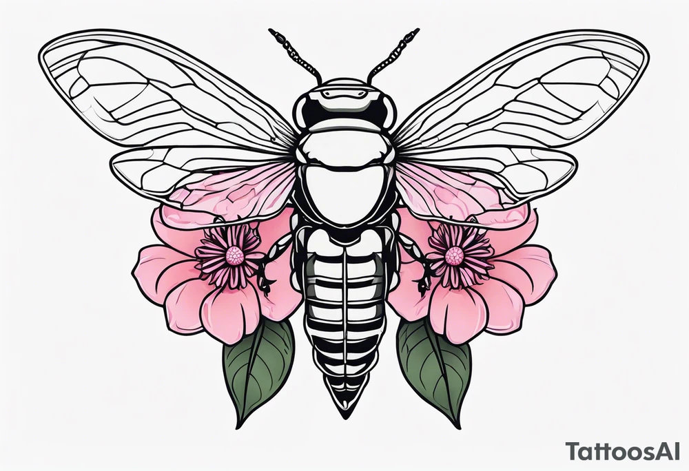 Neo traditional Cicada and pink flower tattoo idea