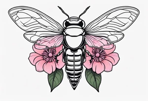 Neo traditional Cicada and pink flower tattoo idea