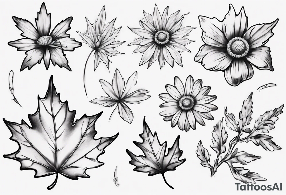 Maple leaf matching daisy tattoo idea