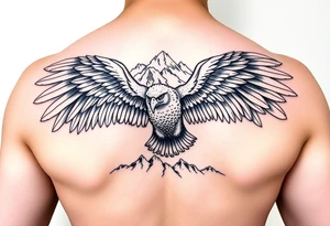 majestic eagle spreading wings against mountain peaks tattoo idea