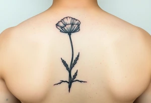 Simple poppy growing up from cracks in pavement watercolor-esque coloring on poppy only tattoo idea