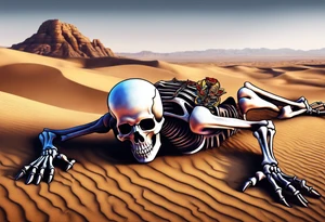 skeleton crawling towards a cross in a desert tattoo idea
