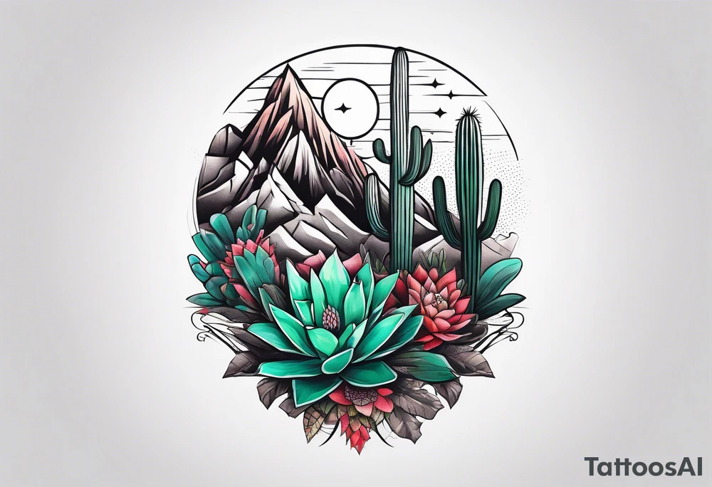 Mountains,  cactus,  forearm tattoo idea