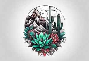 Mountains,  cactus,  forearm tattoo idea