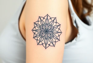 A mandala-inspired Flower of Life, with delicate floral extensions forming a soft, organic shape in round cyrcle tattoo idea