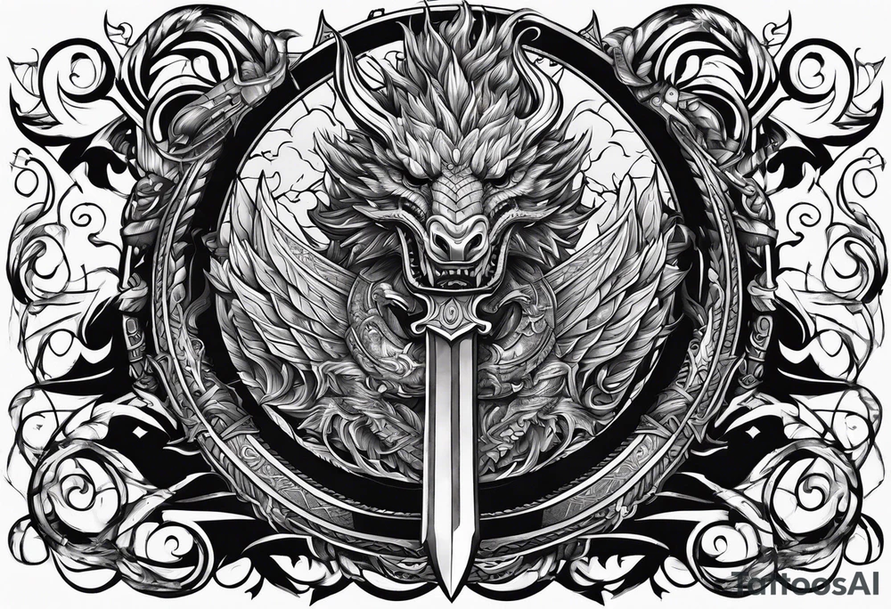 Valhalla sword shield dragon axe viking 
ship tattoo idea