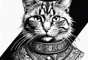 Edgy cat portrait with spike collar tattoo idea