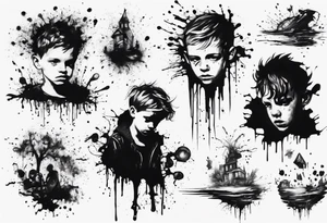 Paint splash drawing a lost boy walking alone tattoo idea