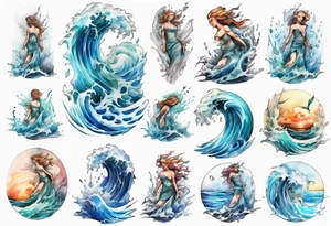 a beautiful glass statue standing in crashing waves tattoo idea