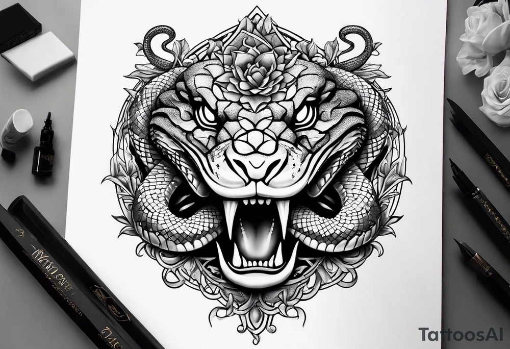 snakes interwoven on a crown tattoo idea
