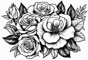 roses and violets with greenery tattoo idea