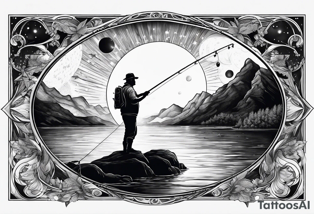 A man fishing into the universe tattoo idea