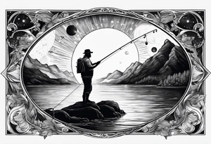 A man fishing into the universe tattoo idea