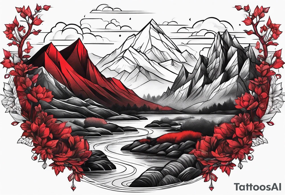 red mountains on which there are two castles tattoo idea