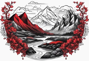 red mountains on which there are two castles tattoo idea