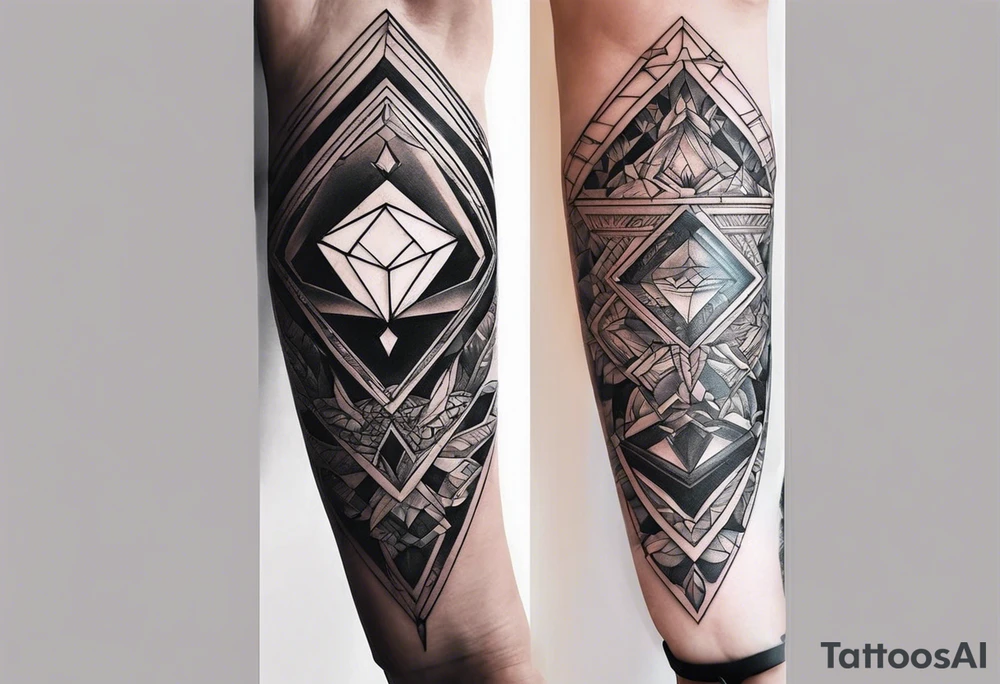 Sleeve on the forearm with a diamond in the middle tattoo idea