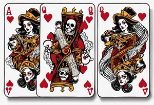A playing card that is the queen of hearts. The two faces on the card are famous pirates Mary Read and Anne Bonny tattoo idea