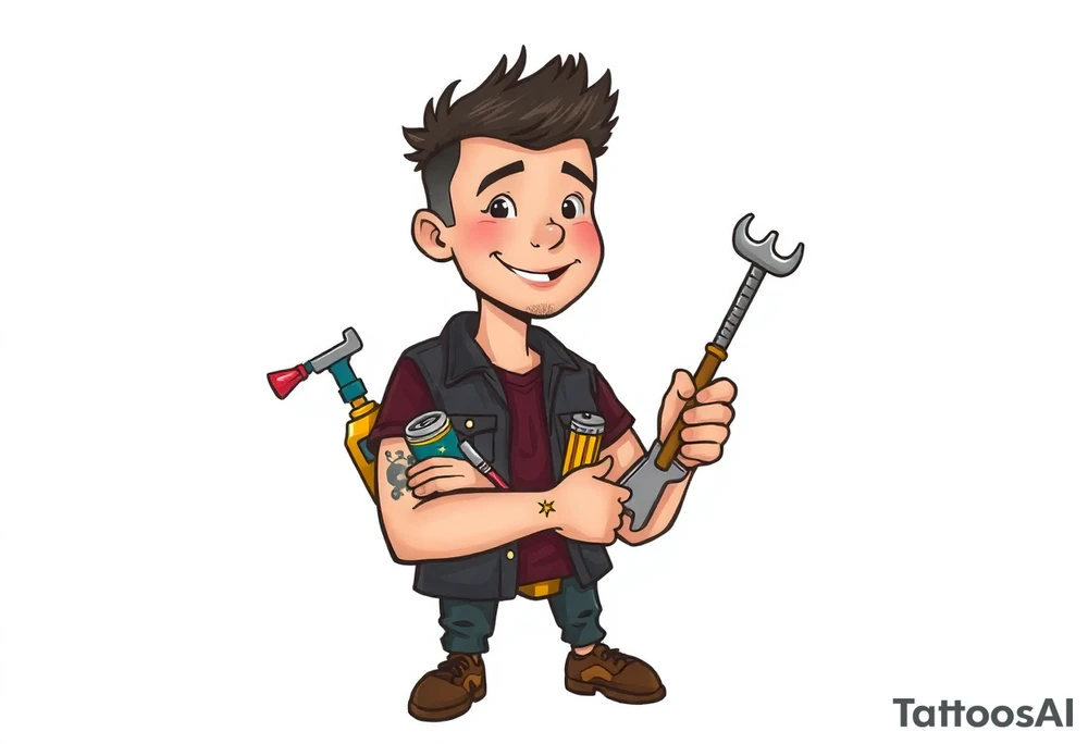 Handsome young adult guy is  occasionally found witch supplies, tools, equipment tattoo idea