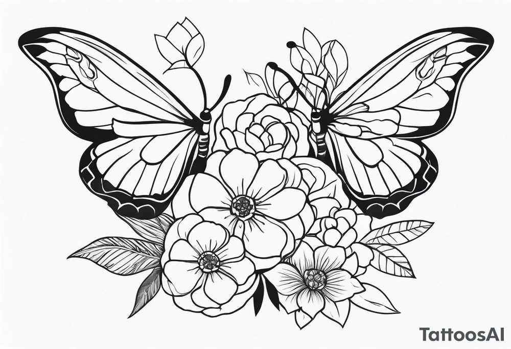 Butterflies with flowers & snake tattoo idea