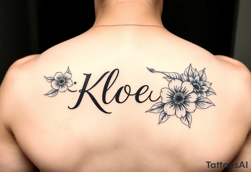 The name Kloee with flowers around it or in it tattoo idea