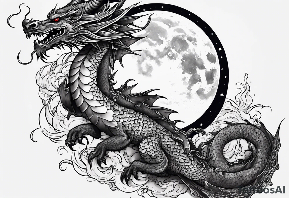 Moon and a dragon tattoo idea