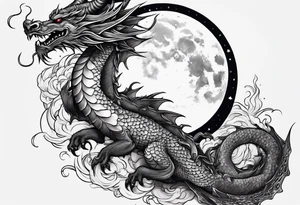 Moon and a dragon tattoo idea
