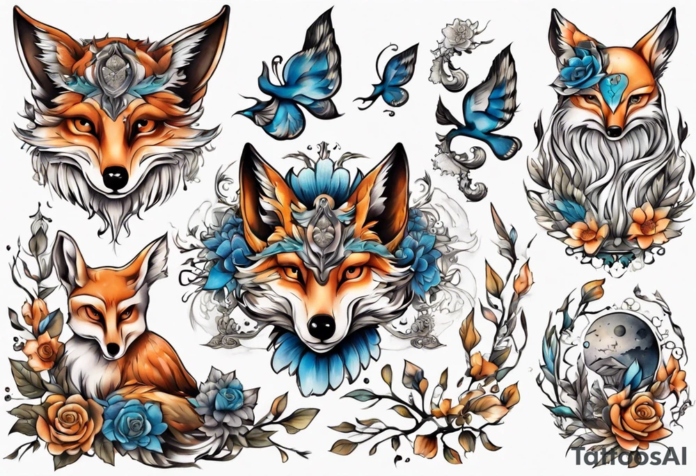 Eule und fuchs fantasie tattoo idea