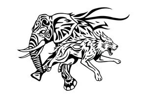 elephant and a wolf running together tattoo idea