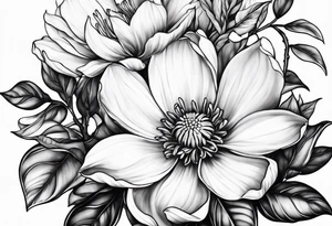 Floral design with a  lilac magnolia Azalea Lisanthus sunflower tattoo idea
