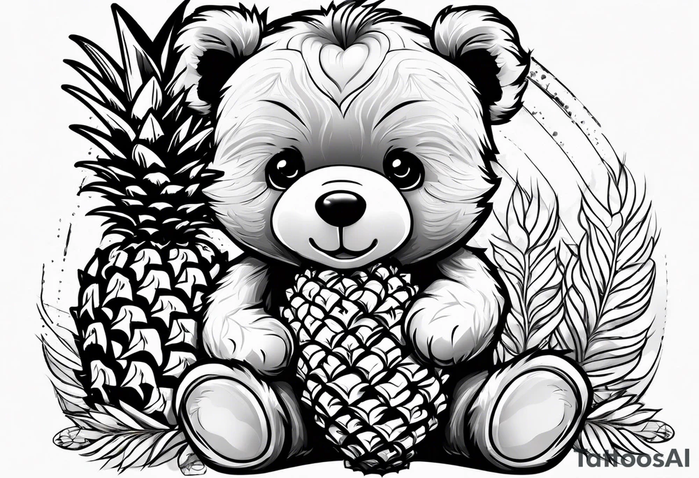 Teddy bear loves pineapple tattoo idea