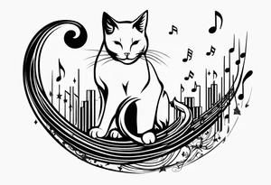 Outline of cat reaching to a music note, small tattoo idea