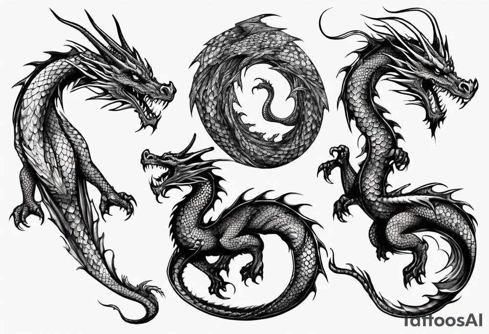 dragon with long body and scales tattoo idea