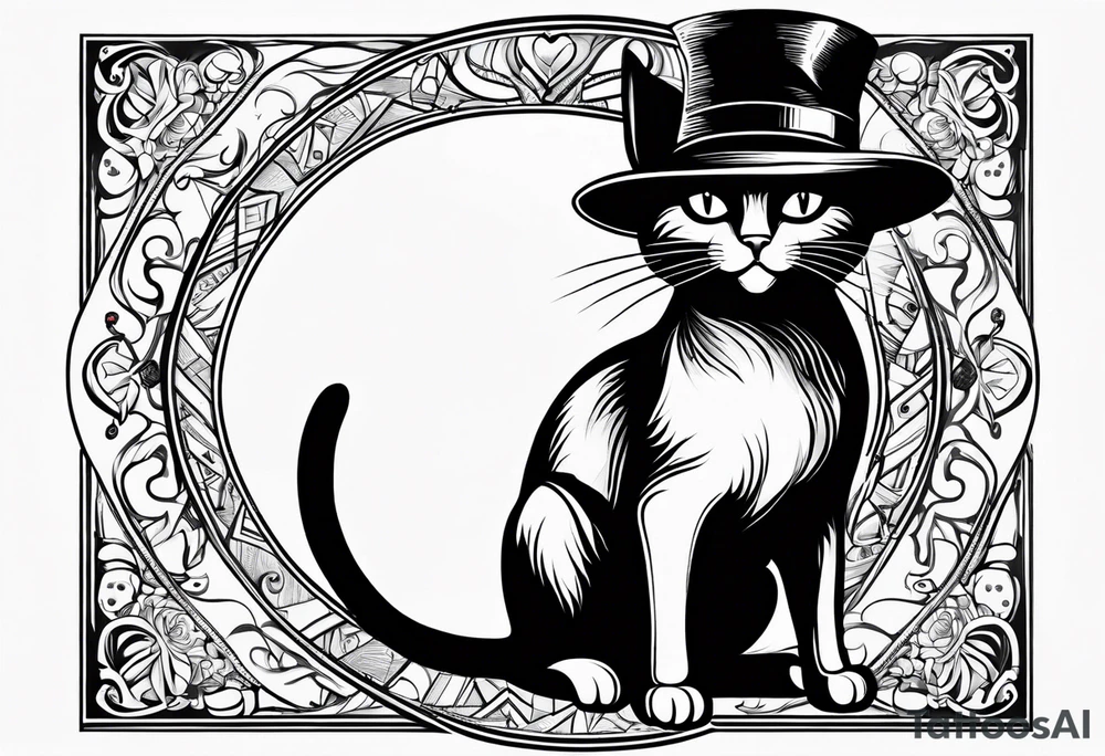 Black cat with a funny hat and a sweater tattoo idea