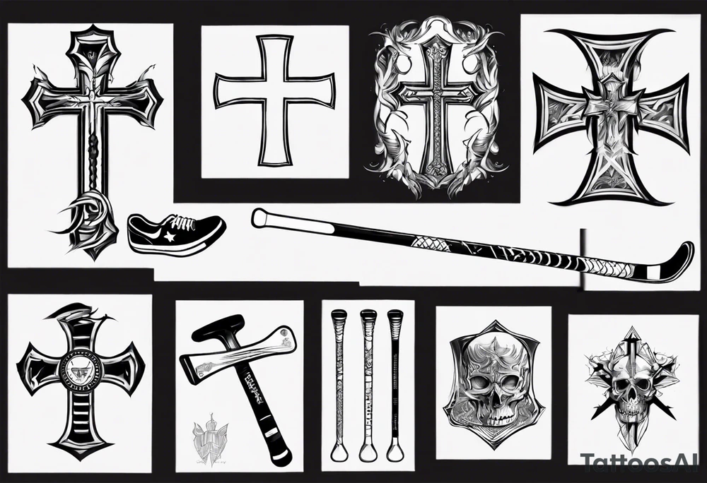 Memorai Hockey stick cross tattoo idea