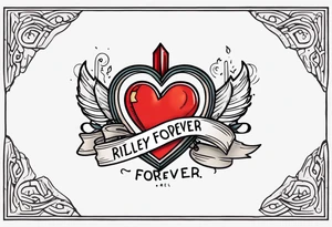 heart with arrow with ribbon that says "Riley and Mel forever" tattoo idea