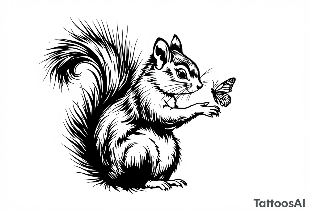 A Squirrel with a butterfly in hands tattoo idea