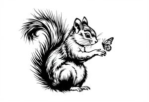 A Squirrel with a butterfly in hands tattoo idea