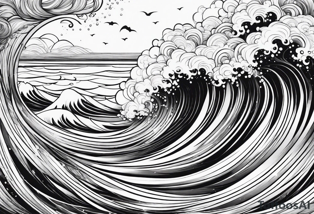 Waves sea beach sky for whole arm sleeve tattoo idea